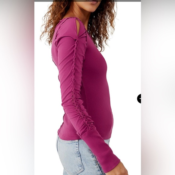 FREE PEOPLE  We The Free Daisy Ribbed Braided Cotton top Dreamy Mulberry - Picture 3 of 10